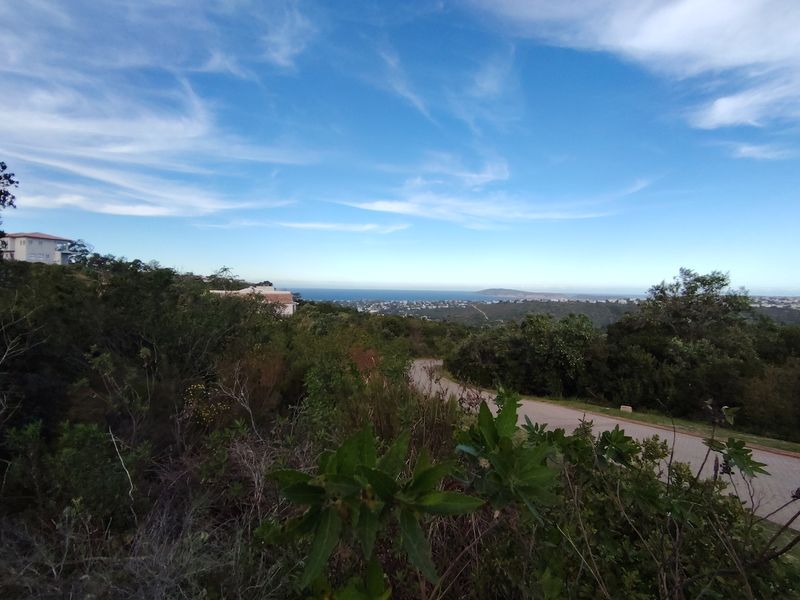 A scenic elevated view overlooking the surrounding coastal landscape and residential area, featuring a paved access road and natural vegetation.