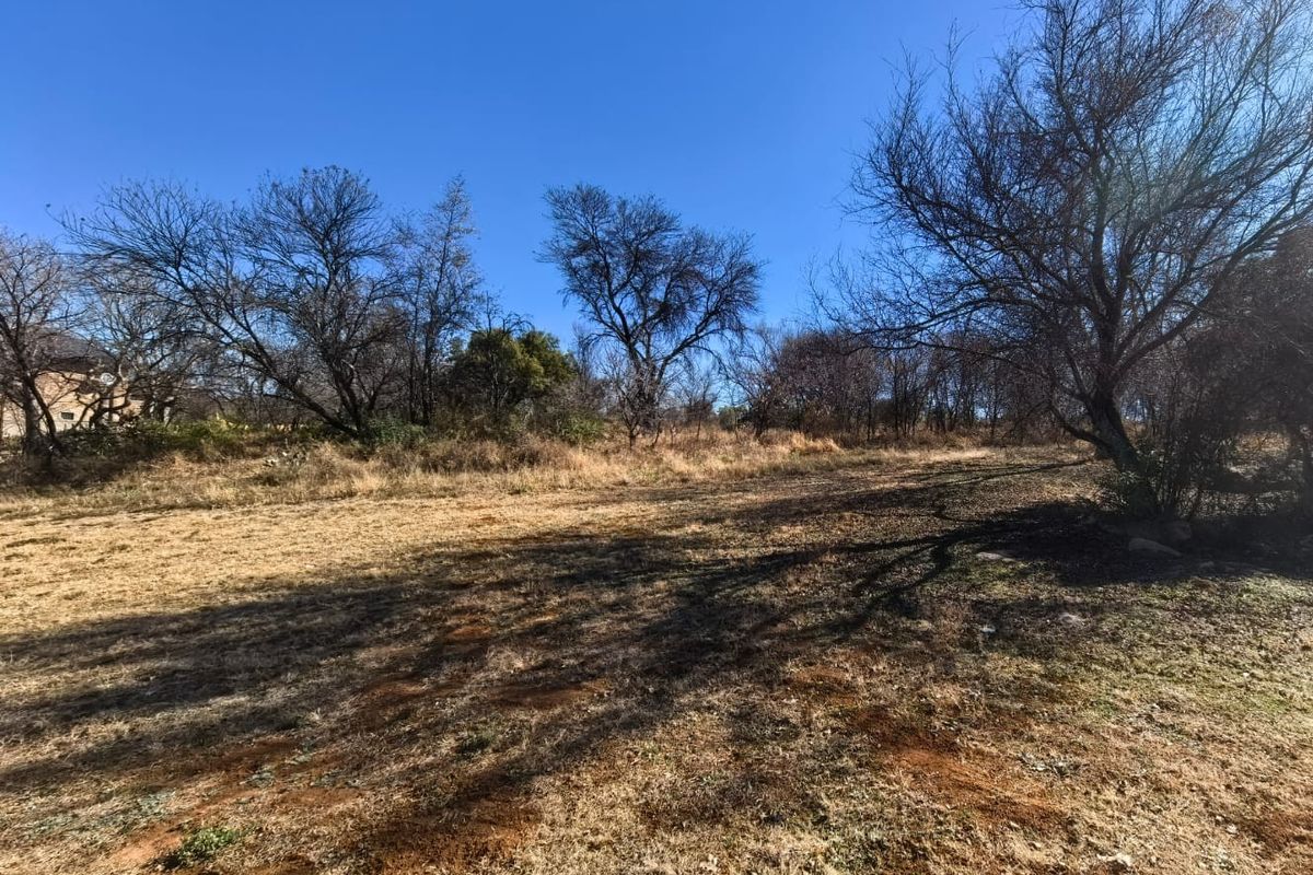 A view of the vacant residential land featuring natural grass and mature trees under a clear blue sky.