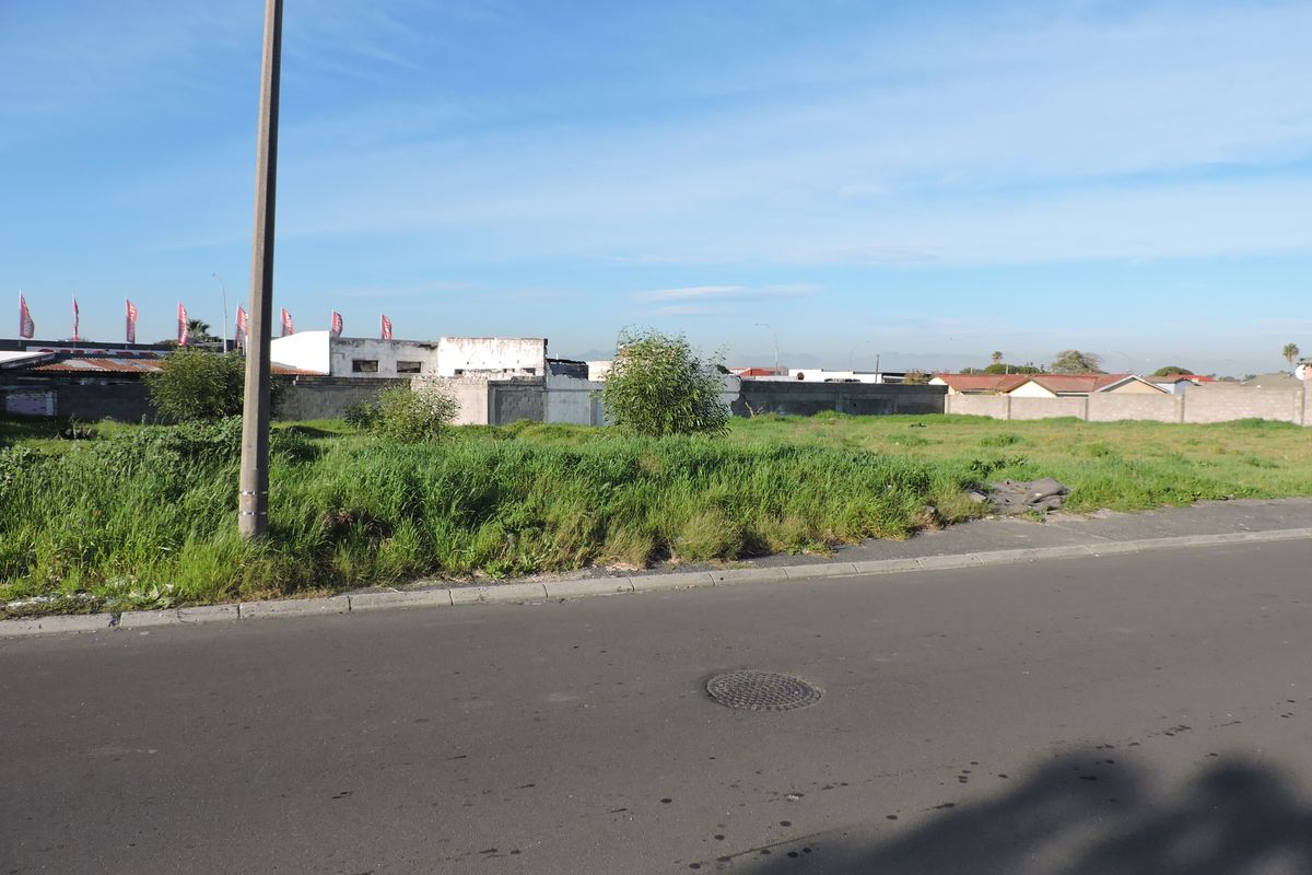 A vacant residential plot featuring a level grassed surface, bordered by a perimeter wall and accessible from a paved street with utility infrastructure.