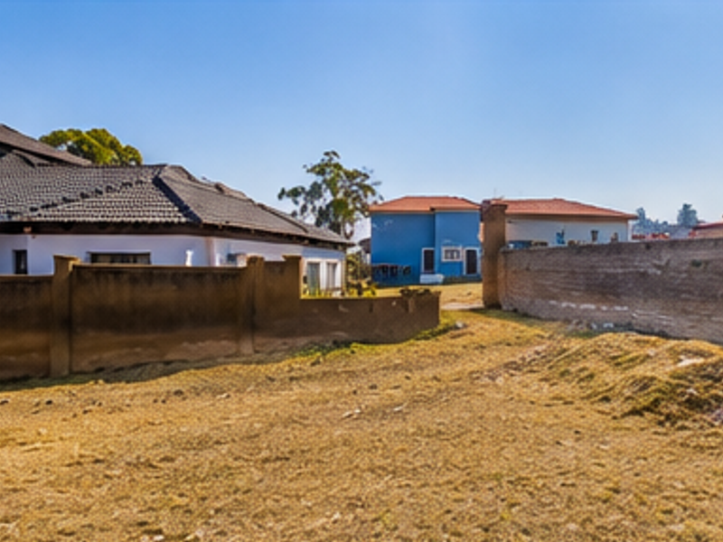 A view of a vacant residential plot showing surrounding boundary walls and neighboring properties.