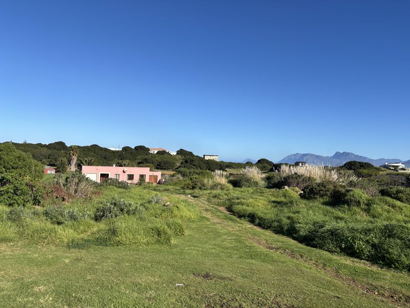 A view of a vacant residential plot featuring natural grassland, native vegetation, and a dirt path with surrounding neighborhood houses in the distance.