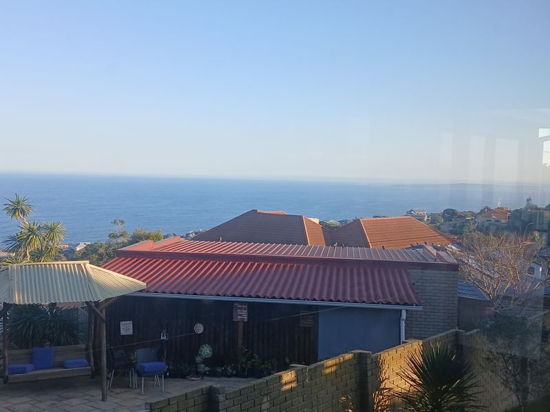 A scenic elevated view overlooking the coastal neighborhood and the ocean horizon.