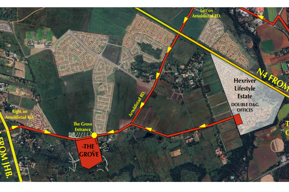 An aerial map showing the location and access routes to The Grove estate from major regional roads.