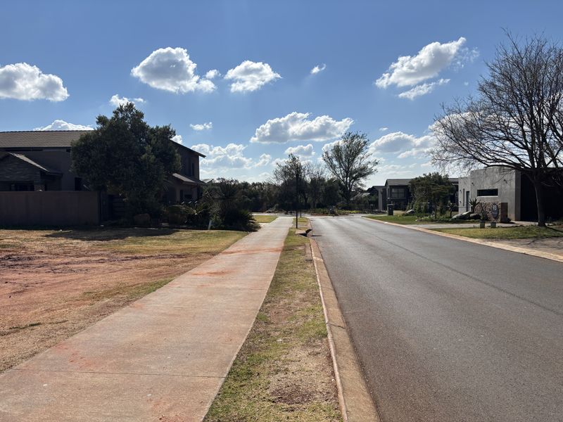 A clear street view showing the paved sidewalk and asphalt road in a residential estate setting.