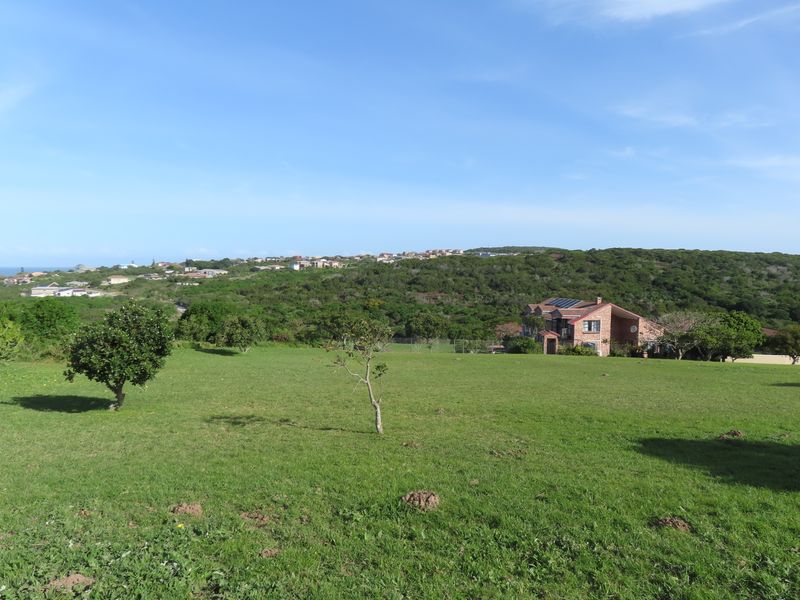 A wide-angle view of a vacant residential plot featuring open grassland with a distant view of neighboring properties and natural landscape.