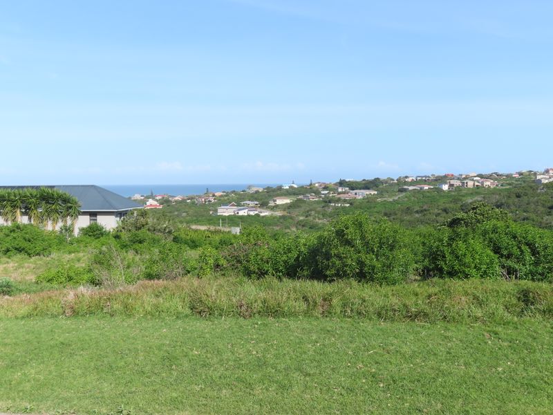 A scenic view overlooking a coastal residential area with lush green vegetation and distant ocean horizon.