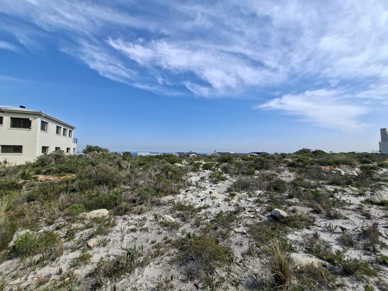 A view of a vacant residential plot featuring natural coastal vegetation and sandy terrain, situated in a developed neighborhood.