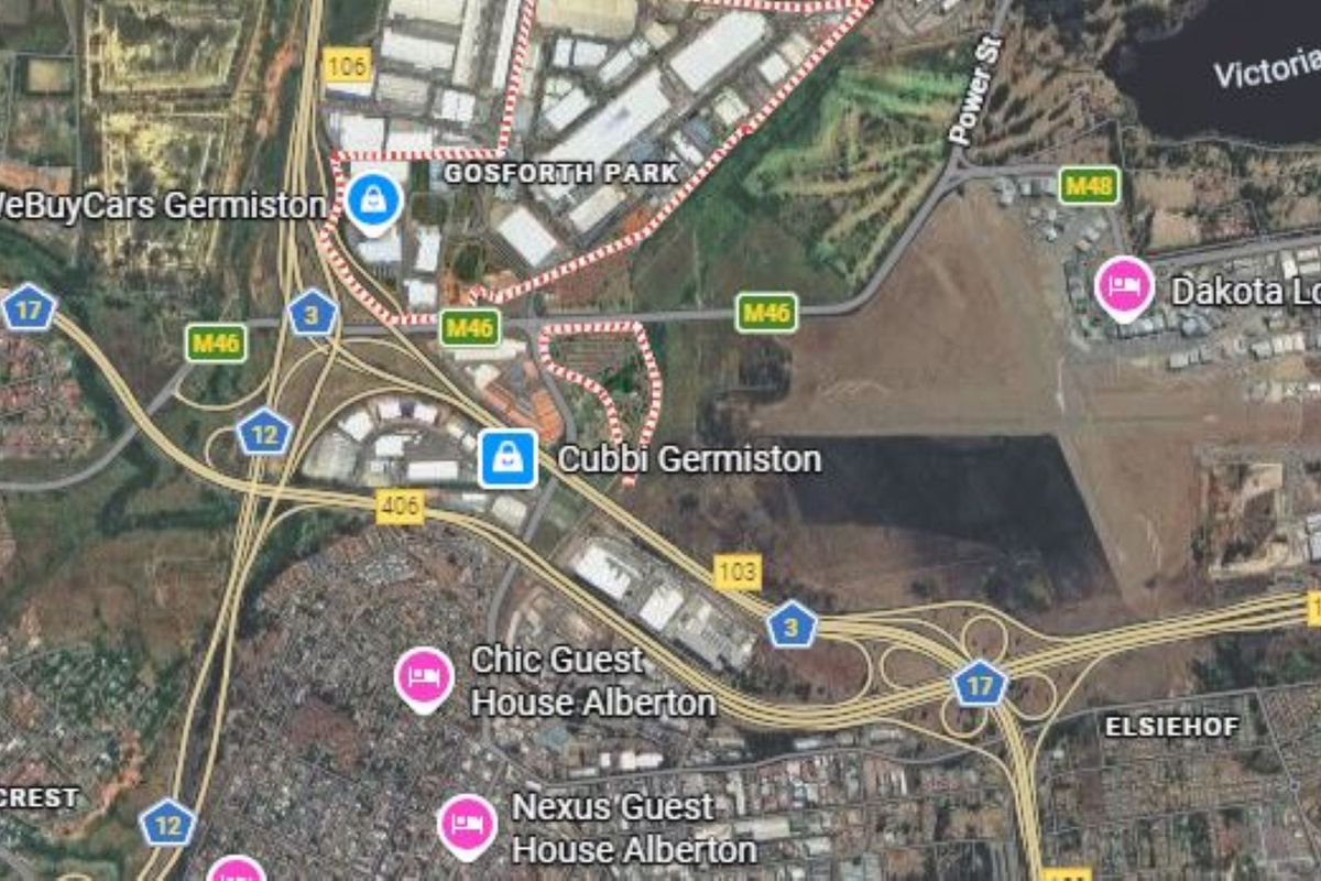 An aerial map view showing the surrounding area, major road networks, and local landmarks near the property location.
