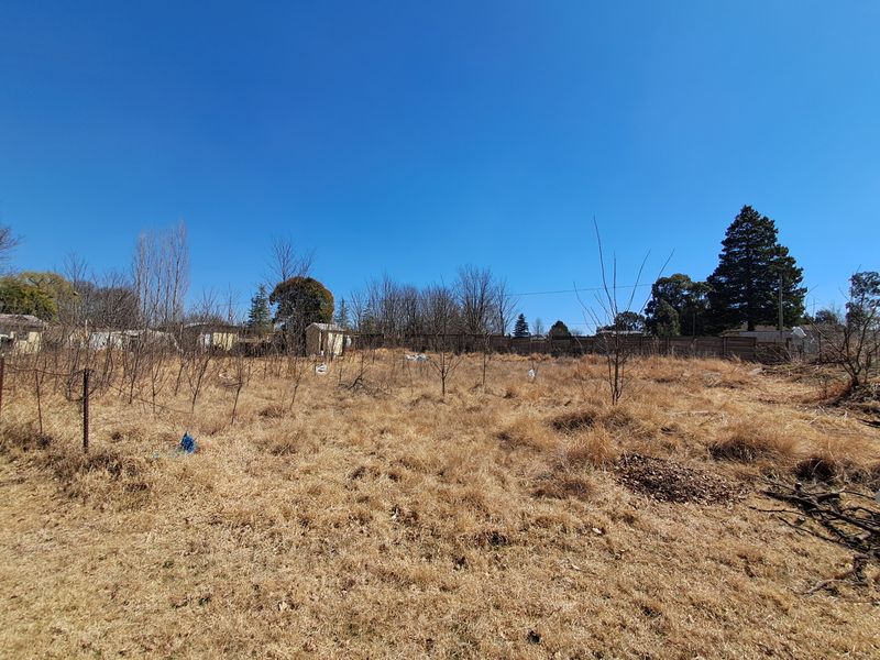 A large, undeveloped plot of land featuring dry grass, sparse trees, and perimeter fencing, offering potential for landscaping or future development.