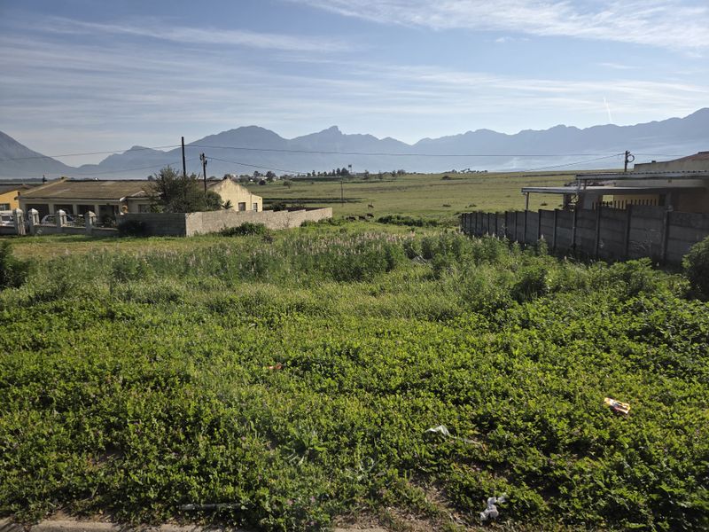 A view of a vacant residential plot featuring natural vegetation, enclosed by concrete boundary walls with scenic mountain views in the background.