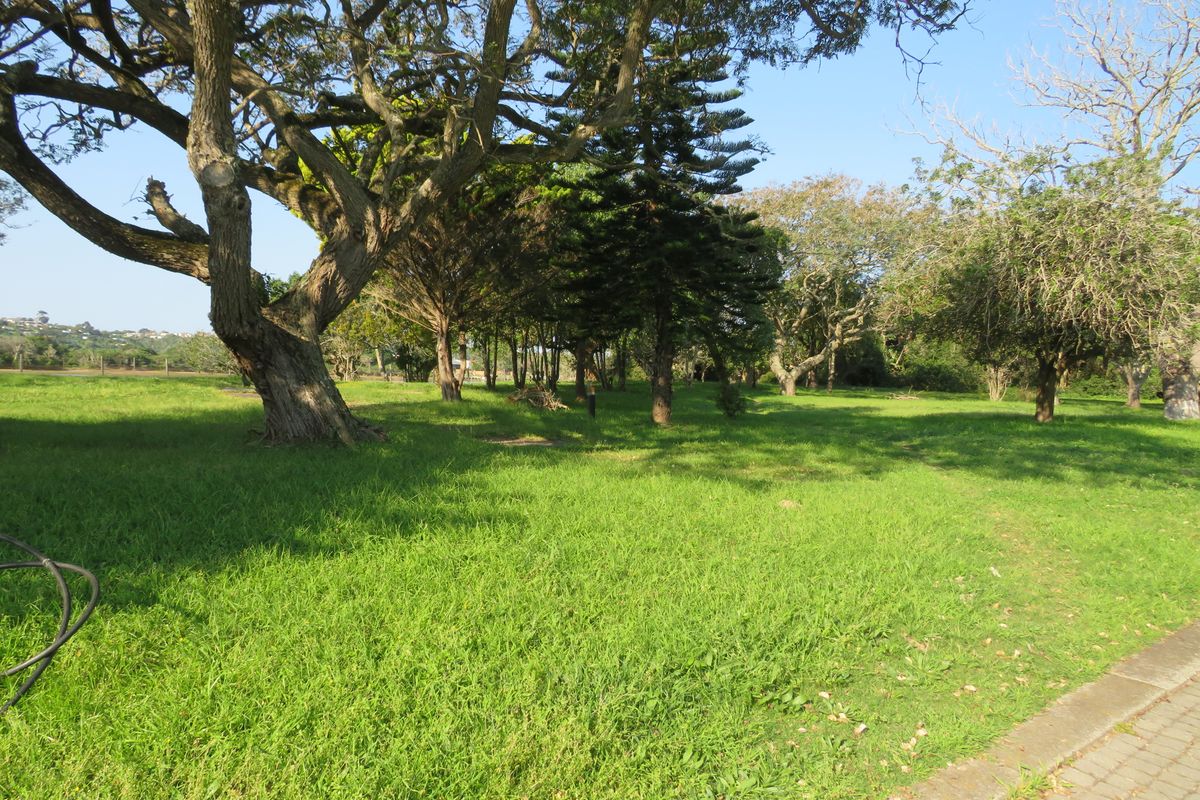 A spacious, well-maintained residential garden area featuring mature trees and lush green lawn, providing a peaceful outdoor setting.