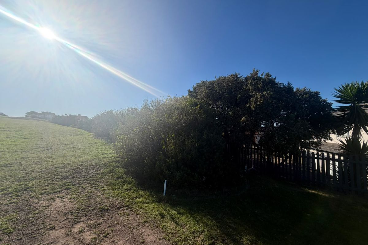 A view of the residential vacant land featuring established shrubs and perimeter fencing under a clear sky.