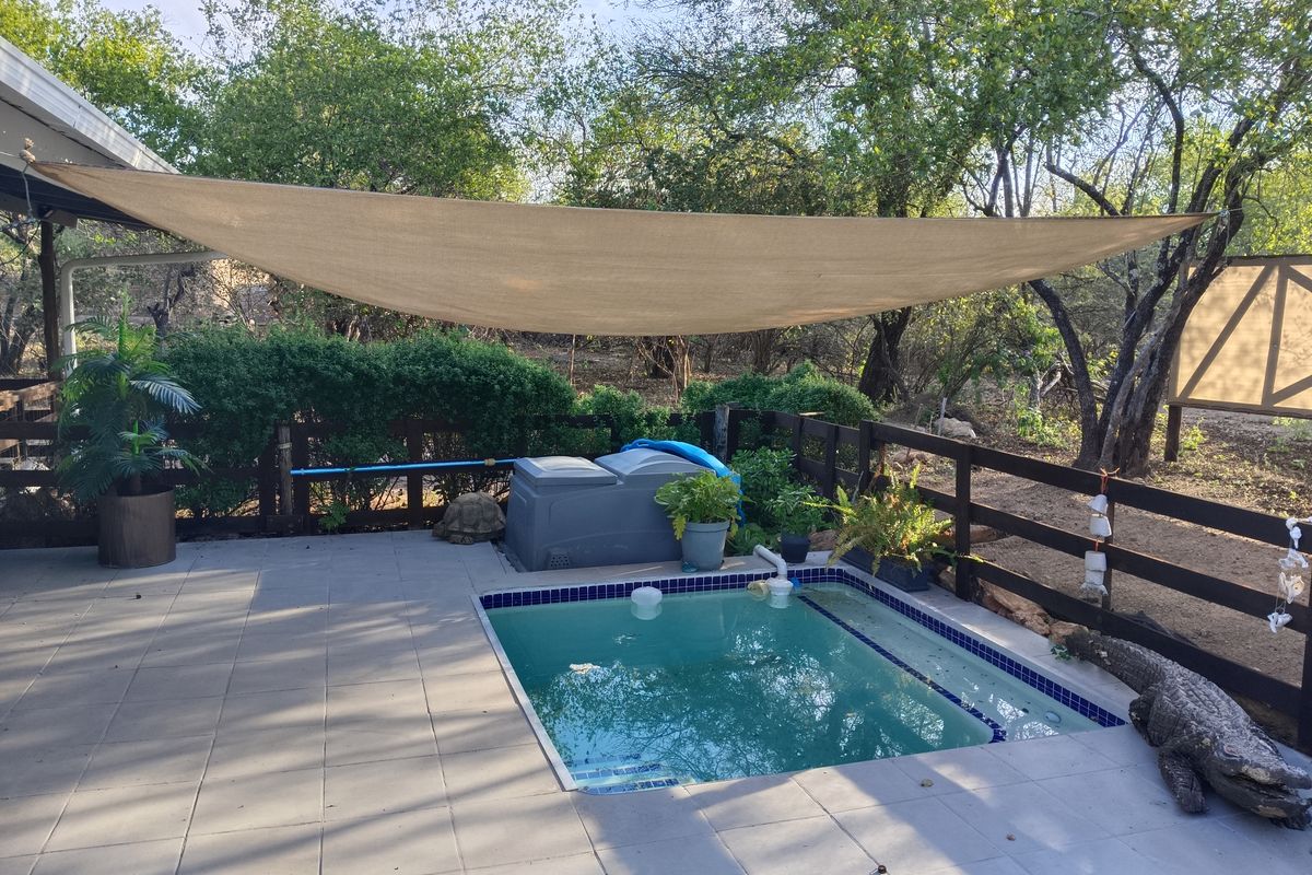 Outdoor pool area featuring a tiled surround, shade sail, and timber fencing, providing a functional space for relaxation and outdoor entertainment.