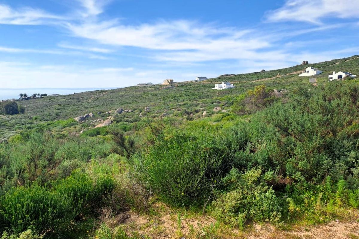 A scenic view of the sloped, natural landscape and surrounding coastal hillside, showcasing the property's elevated position and open environment.