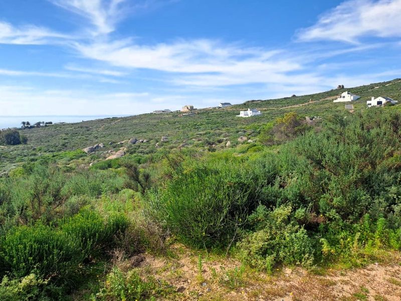 A scenic view of the sloped, natural landscape and surrounding coastal hillside, showcasing the property's elevated position and open environment.