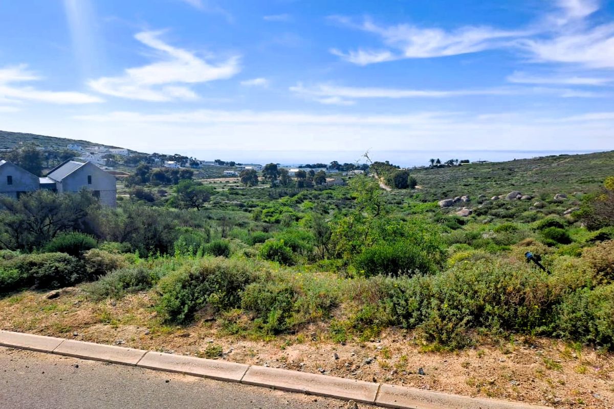 A scenic view of the natural landscape and surrounding terrain from the edge of a paved residential road.