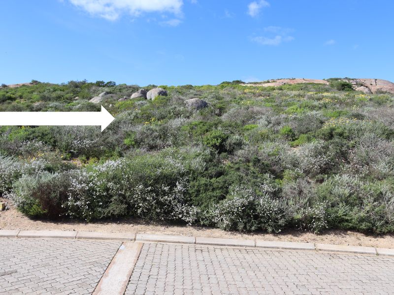 A view of a vacant residential plot featuring natural coastal vegetation and rocky outcrops, accessible from a paved street.