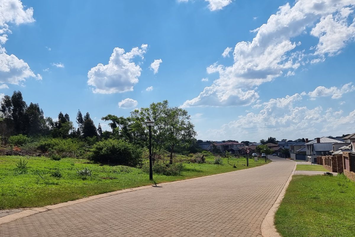 A view of the paved street and surrounding residential area, featuring brick boundary walls and established landscaping.