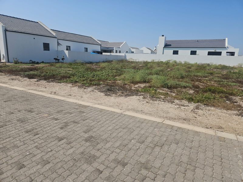 A vacant residential plot situated in a developed estate, featuring a paved street frontage and surrounding boundary walls.