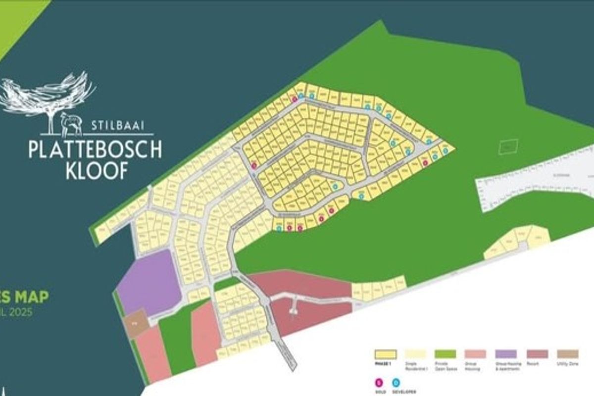A sales map showing the layout and zoning of the Plattebosch Kloof residential development.