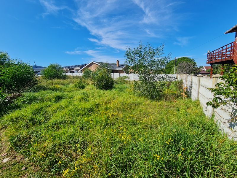 A view of a vacant residential plot featuring overgrown grass and a precast concrete boundary wall.