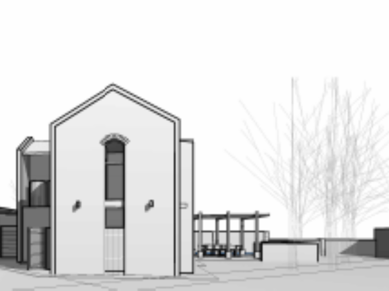 A digital architectural rendering showing the exterior facade and side profile of a modern residential property.