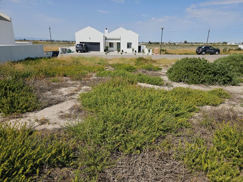 A vacant residential plot featuring sandy terrain and native vegetation, situated in a developed neighborhood with nearby residential housing.