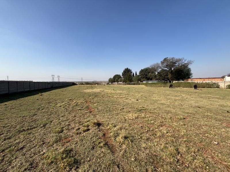 Expansive open land area featuring a precast concrete boundary wall, suitable for agricultural use or future development on this small holding.