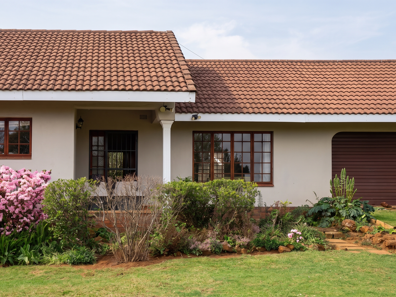 A well-maintained single-story home featuring a tiled roof, timber window frames, a covered porch entrance, and an integrated garage.