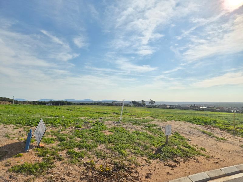 A wide-angle view of a vacant residential plot featuring natural vegetation, boundary markers, and distant landscape views.