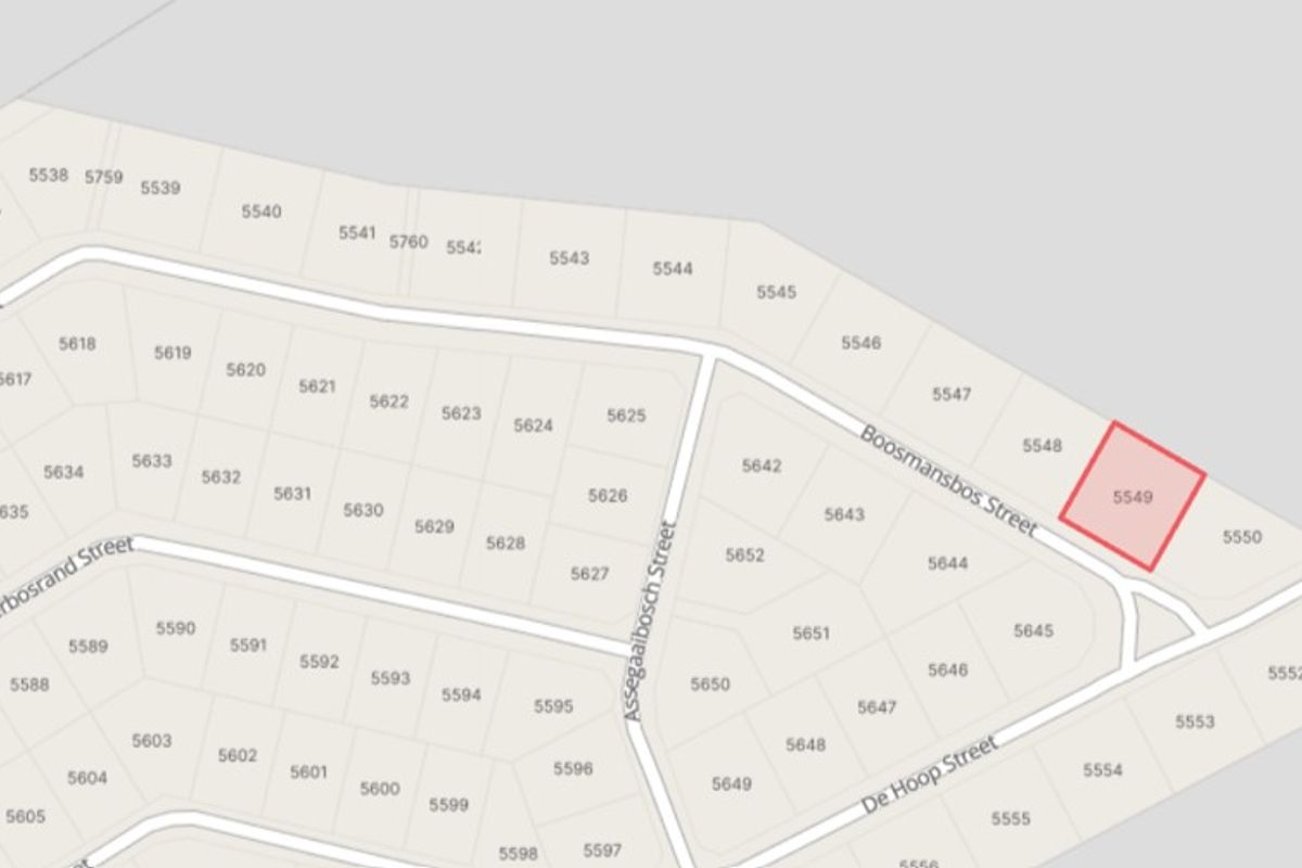 A cadastral map showing the location of vacant residential stand 5549 within the estate layout.