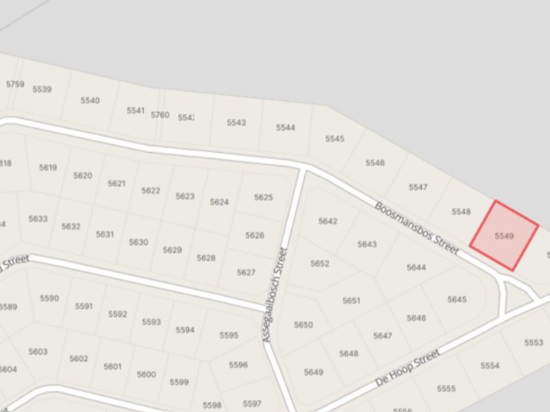 A cadastral map showing the location of vacant residential stand 5549 within the estate layout.