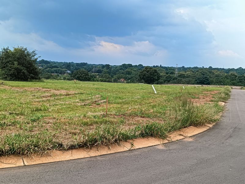 A vacant residential plot of land featuring established grass and direct access to a paved road with concrete curbing.