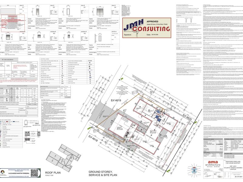 Architectural floor plan and site plan for a proposed dwelling, detailing layout, dimensions, and technical specifications.