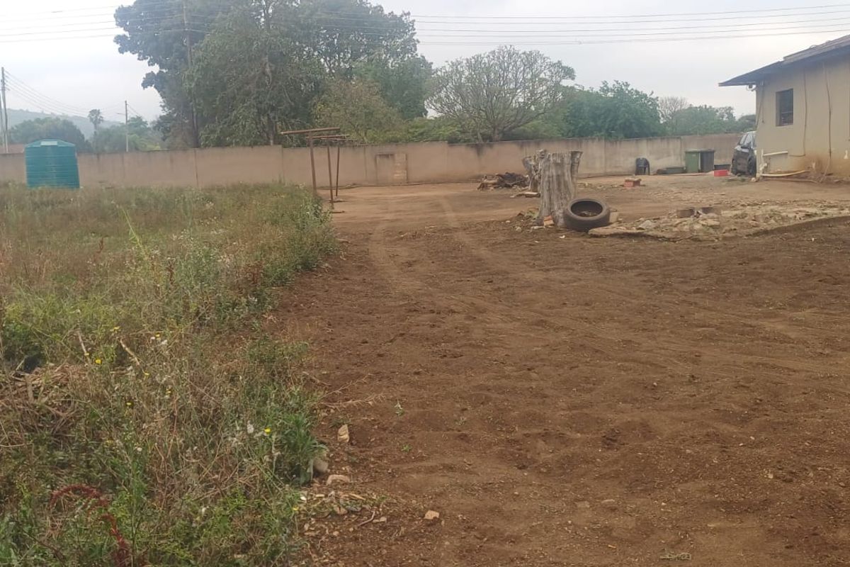 Spacious rear yard area featuring a perimeter wall, water storage tank, and significant potential for landscaping and outdoor development.