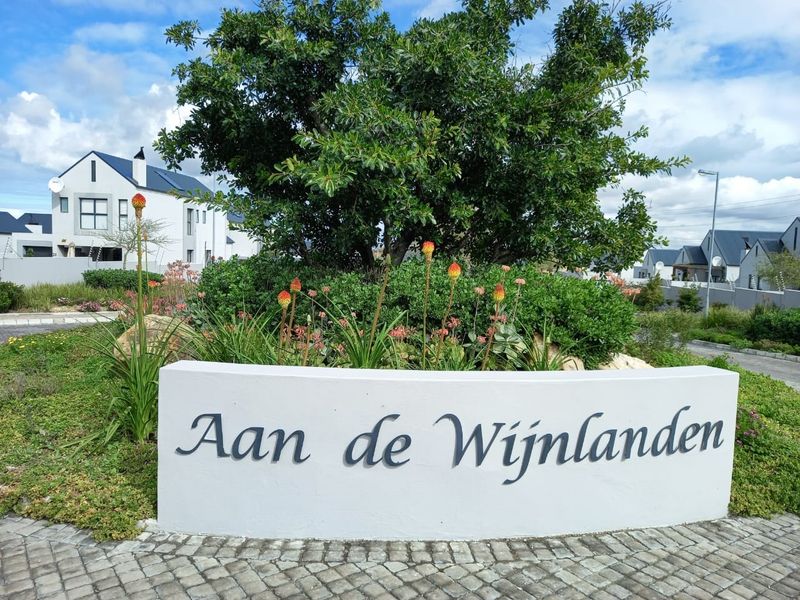 Entrance signage and landscaped garden area at the front of the Aan de Wijnlanden estate.