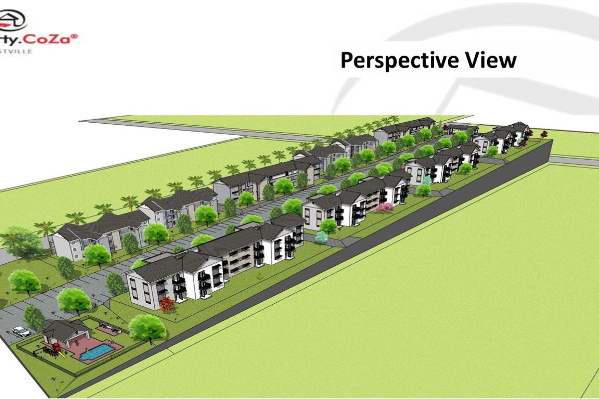 A digital architectural perspective rendering showing the proposed layout and site plan for a residential development.