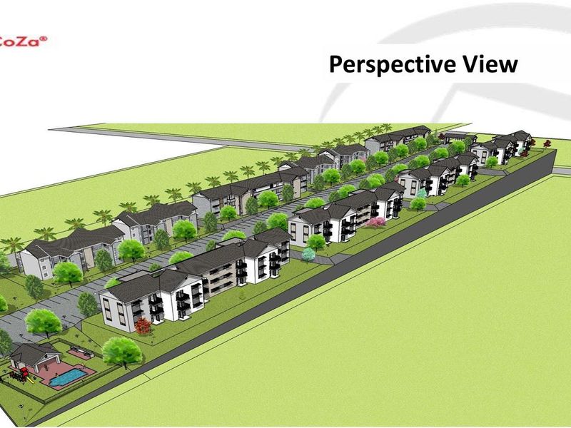 A digital architectural perspective rendering showing the proposed layout and site plan for a residential development.
