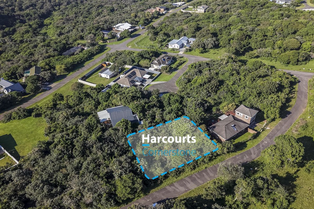 An aerial view of a vacant residential plot surrounded by lush coastal vegetation and established neighborhood infrastructure.