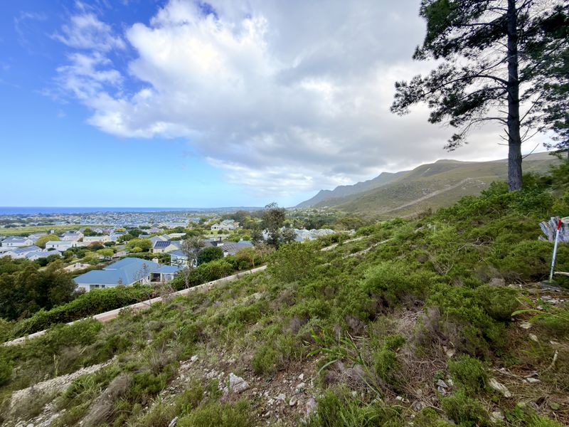 Elevated view overlooking the residential estate, surrounding landscape, and distant coastline from the sloped vacant land.
