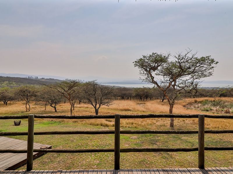 Expansive scenic view overlooking the natural bushveld landscape, featuring a timber deck and rustic post and rail fencing.