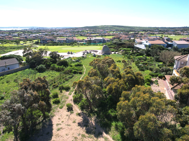 Aerial view of a vacant residential plot featuring natural vegetation, surrounding golf course landscape, and established residential neighborhood context.