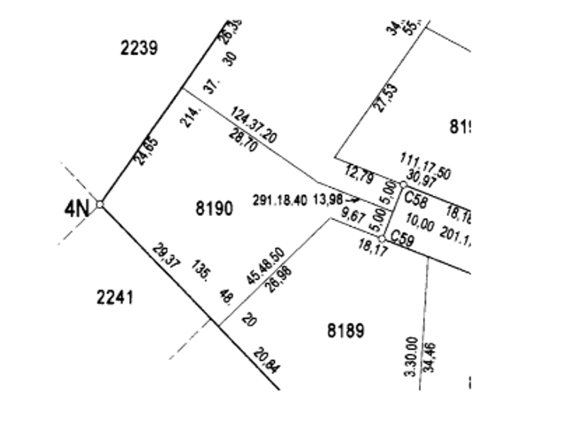 A detailed cadastral survey map showing property boundaries, lot numbers, and dimensions for the residential land parcel.