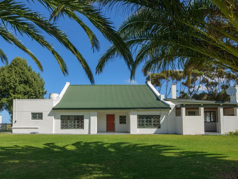 A well-maintained single-story home featuring a green corrugated metal roof, white plastered exterior, and a spacious front lawn under a clear blue sky.