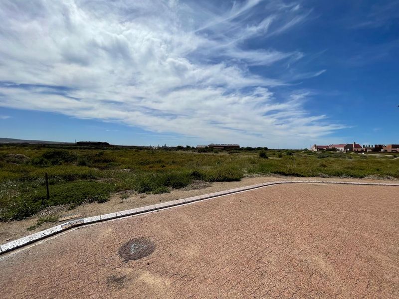 A view of a vacant residential plot featuring paved road access, concrete curbing, and natural vegetation under a clear blue sky.