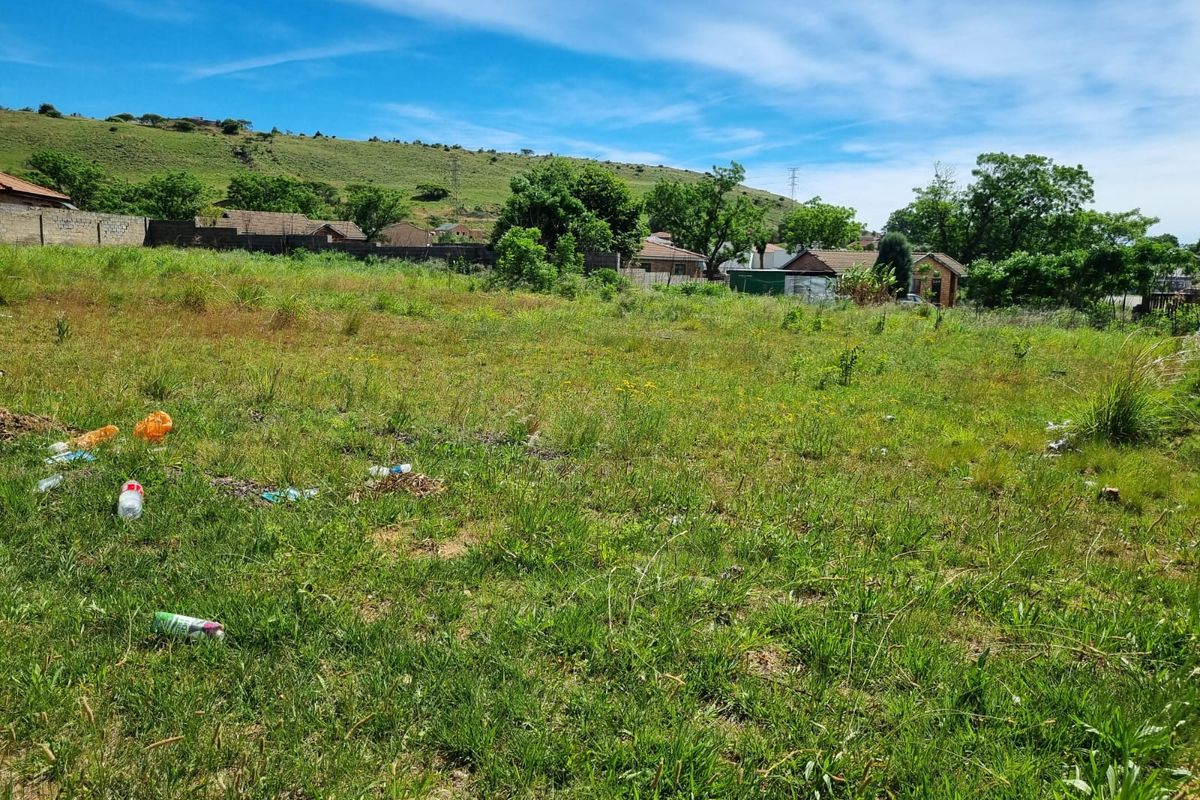 A vacant residential plot featuring open grassed land with perimeter boundary walls and surrounding neighborhood views.