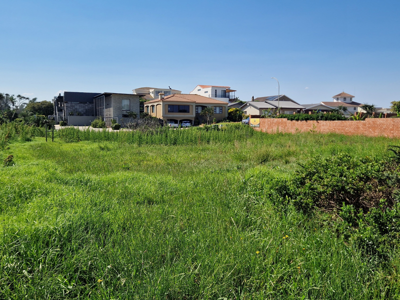 A vacant residential plot covered in grass, featuring a brick boundary wall and surrounding neighborhood homes in the background.