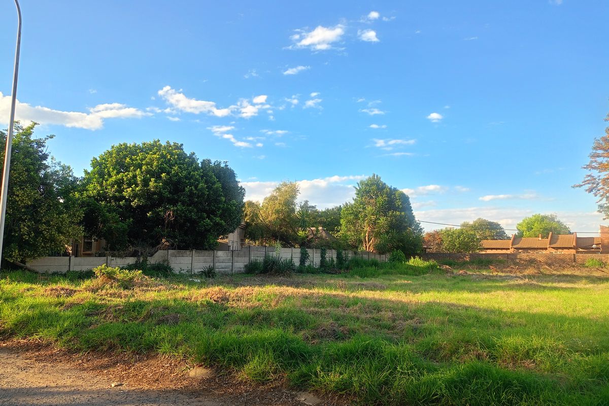 A vacant residential plot featuring established trees, grass cover, and a precast concrete boundary wall, offering a clear space for future development.