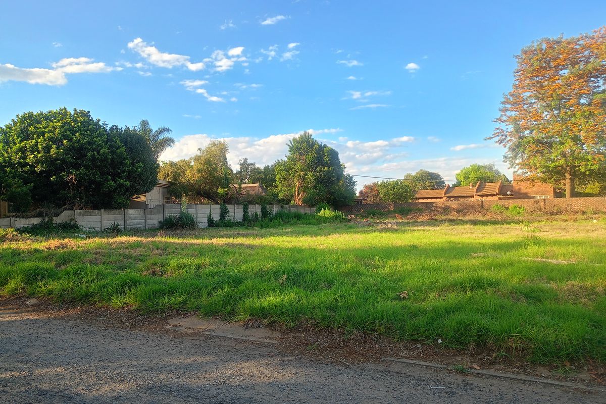 A vacant residential plot featuring established trees and perimeter boundary walls, offering a clear space ready for development.