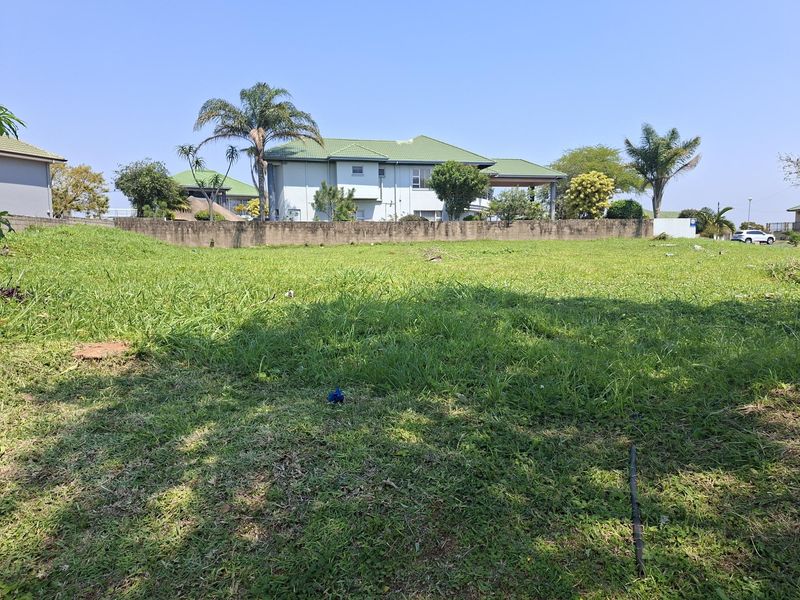 A vacant residential plot featuring a grass lawn and a retaining wall, with neighboring properties visible in the background.